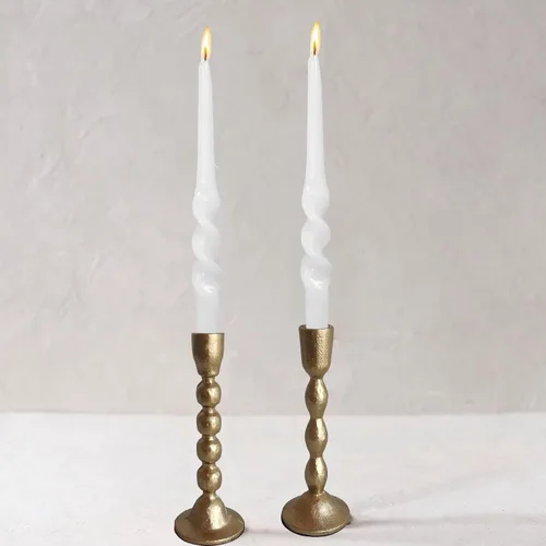 Portavelas cónicos de hierro antiguo, juego de 2 candelabros decorativos, portavelas con acabado de latón para bodas, comedores y fiestas