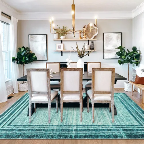 Miniatura 102 de Alfombra de pasillo moderna abstracta Lahome, alfombra lavable turquesa de 2 x 6 pulgadas para entrada, alfombra antideslizante de bajo pelo