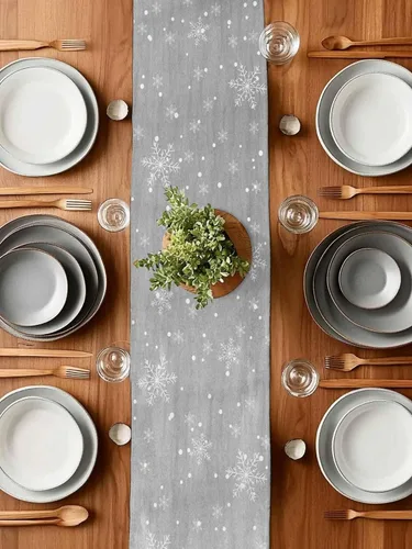 Miniatura 5 de Camino de mesa de Navidad de otoño de 90 pulgadas de largo, árbol de Navidad, fondo gris, duradero, lavable, camino de mesa de cocina para Árbol