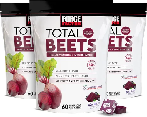 Miniatura 12 de Force Factor Total Beets - Masticables suaves con remolacha, nitratos, L-citrulina, extracto de semilla de uva y antioxidantes, suplemento