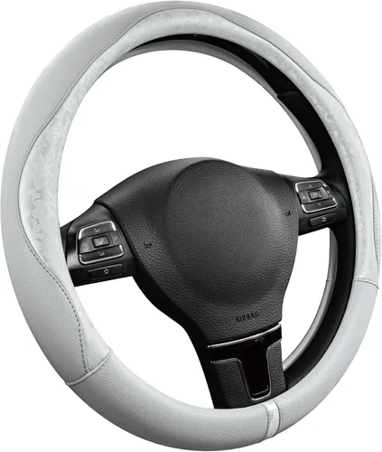 Miniatura 9 de PIC AUTO Funda para volante, diseño de retazos de cuero estampado negro, ajuste universal de 14.5 a 15.5 pulgadas, antideslizante, sin olor, piel