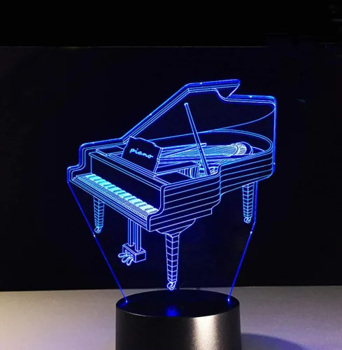 Luz Nocturna de Ilusión 3D AZIMOM con Forma de Piano, 16 Colores Cambiantes, Control Inteligente Táctil, Control Remoto, Ilusión Óptica, Lámpara de