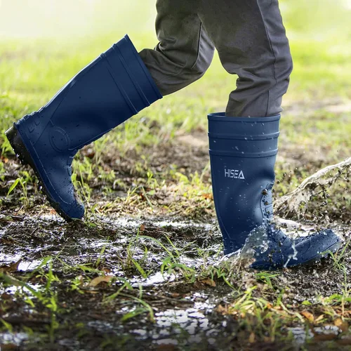Miniatura 5 de HISEA Botas de lluvia para hombre con vástago de acero, botas de goma impermeables, botas de lluvia de PVC sin costuras, calzado de protección