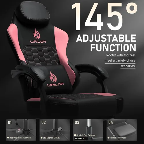 Miniatura 6 de Silla de juegos con masaje y cojín de resorte de bolsillo, sillas ergonómicas para jugadores para adultos con reposapiés 300 libras, silla de cuero