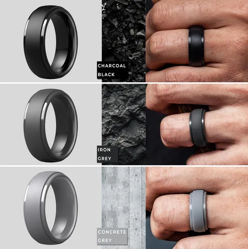 Miniatura 31 de ThunderFit Anillos de boda de silicona para hombre, 0.394 in de ancho y 0.098 in de grosor, paquete múltiple de variedad 1-7