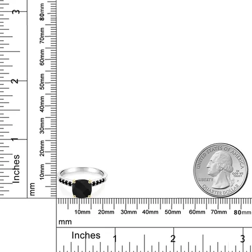 Miniatura 3 de Gem Stone King Anillo de oro blanco de 10 quilates con forma de tablero de ajedrez de 244 quilates con forma de ónix negro y diamantes negros