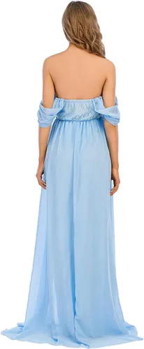 Miniatura 6 de ZIUMUDY Vestido de gasa de maternidad con hombros descubiertos para sesión de fotos, maxi vestido de encaje para baby shower, vestido de fiesta