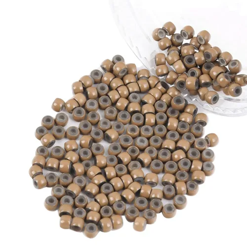 Vlasy 200 cuentas de silicona nano anillo para extensiones de cabello humano nano anillo, 5 colores opcionales (marrón claro)