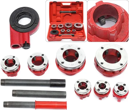 Miniatura 3 de Kit de Enhebrador de Tubo, Kit de Enhebrador de Tubo, Con 7 Troqueles 3/8", 1/2", 3/4",1", 1-1/4", 1-1/2", Y 2"+Mango Trinquete, Juego de Roscado