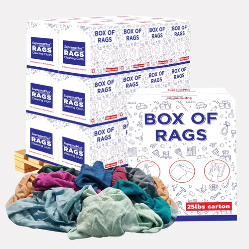 Miniatura 12 de Trapos de limpieza de camisetas de color reciclado (caja de 600 libras de palé de 60 x 10 libras) en trapos de algodón de color caja, perfectos