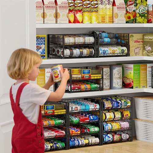 Miniatura 8 de Sbanmao - Paquete de 2 organizadores apilables para latas para despensa, estante ajustable para latas de almacenamiento de alimentos enlatados