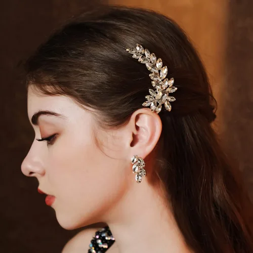 Pinza para el cabello con diamantes de imitación de cristal, diseño de orejas de trigo, horquilla de boda, horquilla de cristal para novia con