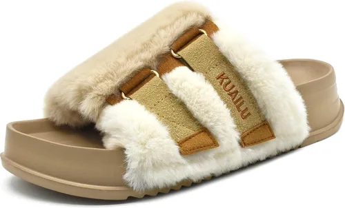Miniatura 9 de KuaiLu Pantuflas ortopédicas para mujer con soporte de arco, sandalias acolchadas suaves para mujer, sandalias de moda con punta abierta, de piel