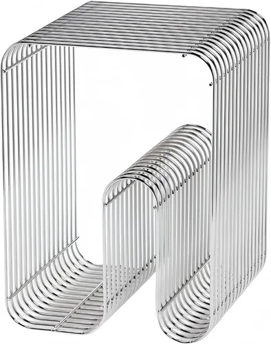Miniatura 10 de Mesa auxiliar cuadrada de geometría retro, mesa auxiliar de metal lineal de acero inoxidable, estante de escritorio multiusos de hierro (plateado)