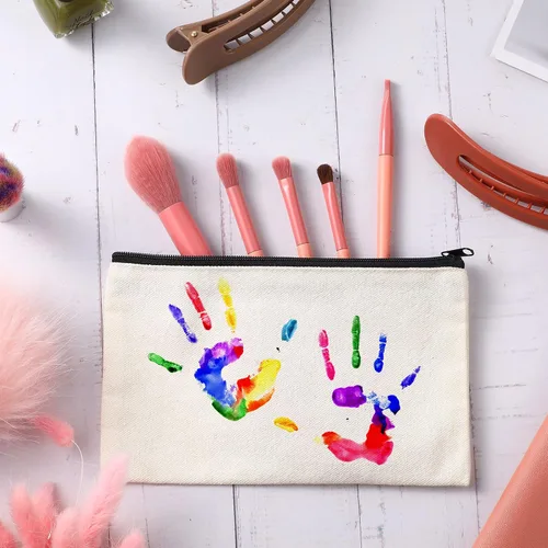 Miniatura 5 de Frienda - 50 bolsas de lona con cremallera, regalo a granel, pequeña bolsa en blanco, bolsa de maquillaje, neceser de cosméticos, regalo de Beige