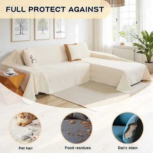 Miniatura 3 de MYSKY HOME Funda para sofá seccional, 2 piezas de fundas de sofá de felpilla para sofá en L, protector de muebles para mascotas, niños, funda