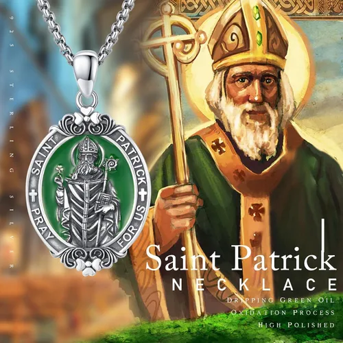 Miniatura 205 de Collar con colgante de plata de ley 925 con medalla de San Patrón, joyería religiosa para hombres y mujeres, con cadena de acero inoxidable 316L