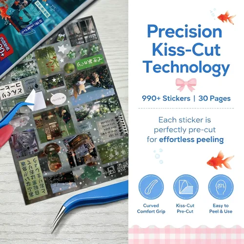 Miniatura 6 de Tmtains 990 calcomanías japonesas para álbum de recortes Heisei retro cómics estilo kawaii coreano calcomanías para diario estético japonés Ab-azul