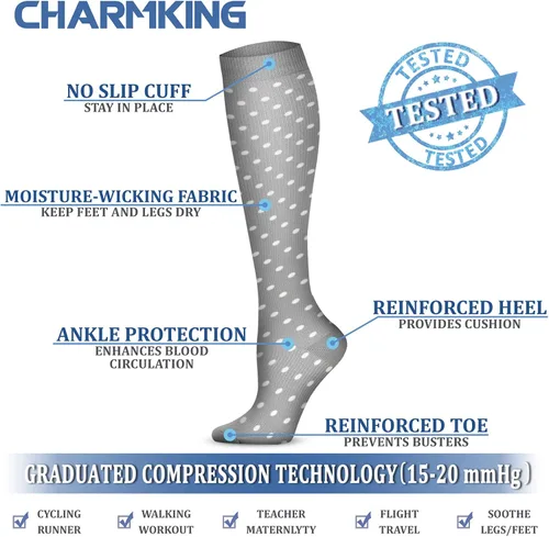 Miniatura 5 de CHARMKING Calcetines de compresión para mujeres y hombres (4 pares) de 15 a 20 mmHg es el mejor apoyo para atletismo, correr, ciclismo