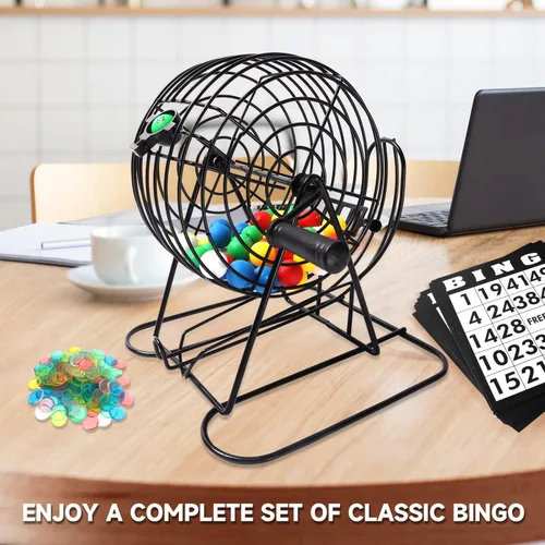 Miniatura 4 de GSE Games & Sports Expert Juego de bingo de lujo con bombo de acero, tablero maestro, 75 bolas, 300 fichas, 50 tarjetas de bingo para fiestas