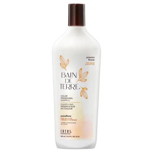 Bain de Terre Champú conservador de color de flor de la pasión, para un color vibrante y protección contra la decoloración, con aceites de argán y