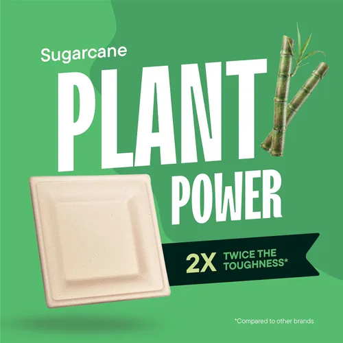 Miniatura 5 de Platos de papel cuadrados 100% compostables [paquete de 50] – {Sin PFAS} – {Certificado BPI} – [6 pulgadas] – Platos de cena de bagazo