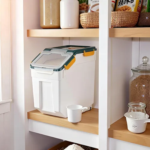 Miniatura 6 de AnRui Contenedor hermético de almacenamiento de harina de 25 libras, cubo de almacenamiento de granos de plástico, dispensador de cereales de arroz