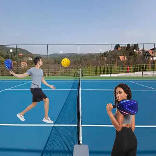 Miniatura 3 de Juego de 2 paletas, 4 bolas de pickleball 2024, toallas de enfriamiento, banda para el sudor y mochila de pickleball, kit de jugador principiante