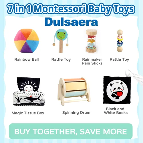 Miniatura 2 de Dulsaera Montessori Toys 7 en 1 Juego educativo de aprendizaje juguetes para recién nacidos, bola de arcoíris, libros blancos y negros para bebés