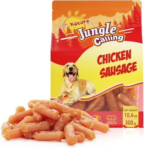 Jungle Calling Golosinas suaves para perros con salchicha de pollo, carne seca de pollo tierna para perros pequeños y medianos, sin granos, con alto