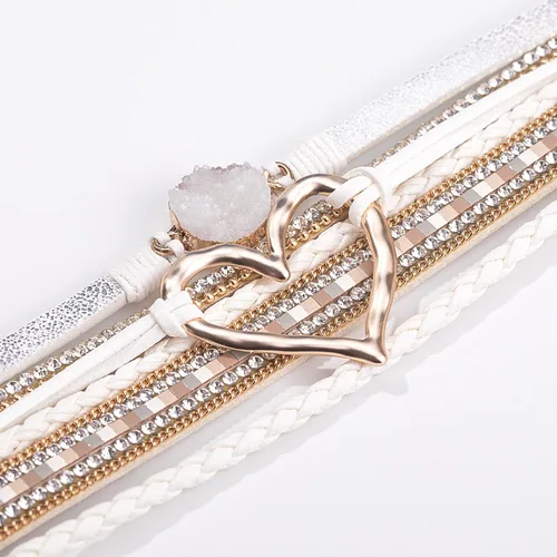 Miniatura 5 de FANCY SHINY Pulseras de cuero con forma de corazón, apilables, bohemias, pulseras de diamantes de imitación de resina de moda con cierre magnético