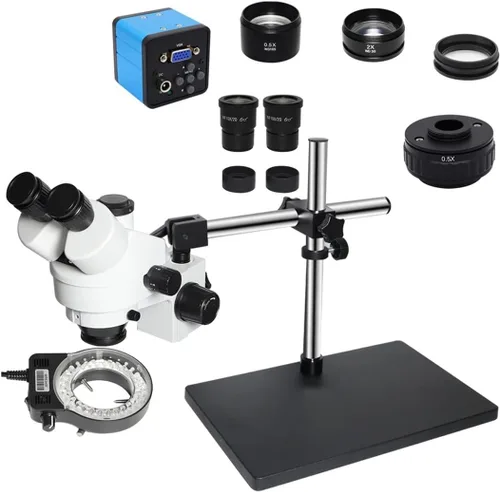 Miniatura 5 de Kit de accesorios para microscopio 3.5X-90X simulocal Trinocular estéreo Microscopio con soporte de brazo doble ajustable de 360 soportes 5 X C