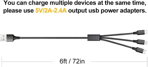 Miniatura 8 de Puxnoin Cable de carga múltiple, paquete de 2 cables de carga múltiple universal 3 en 1, cable USB múltiple de carga rápida con tipo C, conectores