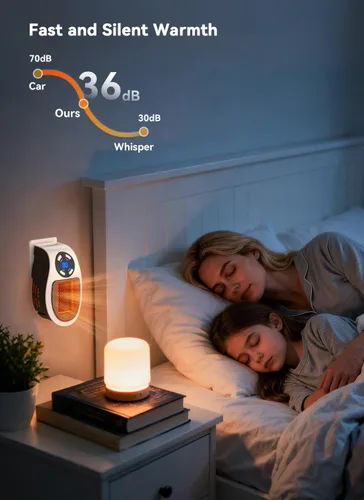 Miniatura 3 de Brightown Calentador de pared enchufable de 450 W, calentador de enchufe portátil con control remoto, pantalla LED clara, calentadores de pared