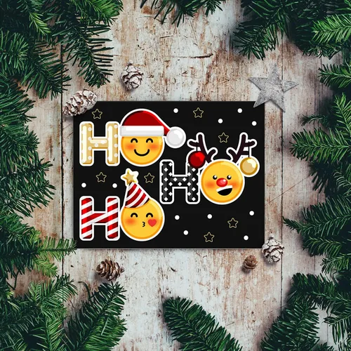 Miniatura 4 de Ho Ho - Tarjetas de felicitación navideñas y sobres, divertidos y lindos emoji, plegables, color negro, para Navidad y Año Nuevo, 4.25 x 5.5