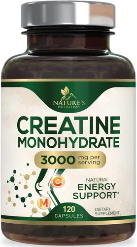 Monohidrato de creatina 3000 mg por porción - Cápsulas de creatina en polvo micronizado - Apoya el músculo magro, la fuerza, la energía y la