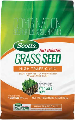 Miniatura 13 de Scotts Turf Builder - Mezcla de semillas de césped de alto tráfico, semillas de césped más fertilizante y mejorador de suelo, autorreparaciones