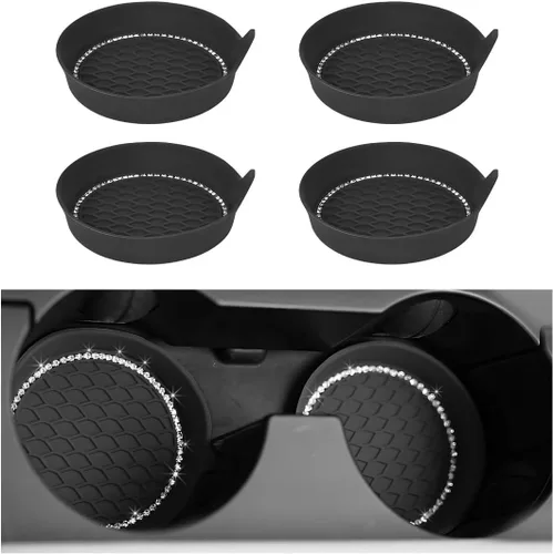 4 piezas de posavasos para auto, portavasos de silicona con cristales brillantes antideslizantes, tapetes para tazas con diamantes de imitación a