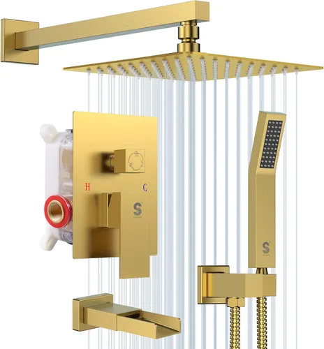 Miniatura 18 de SR SUN RISE Juego de grifo de ducha para bañera montado en la pared de 8 pulgadas, sistema de ducha de metal con boquilla de bañera, cabezal
