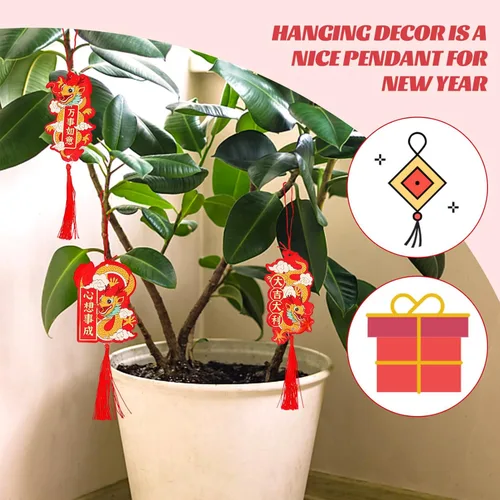 Miniatura 3 de VILLCASE 6 piezas de adornos de año nuevo chino 2024 año del dragón colgante tradicional de la suerte mascota zodiaco borla encanto para festival