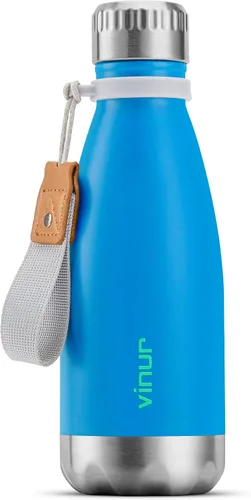 Miniatura 21 de VINUR Botella de agua para niños, 9 onzas, acero inoxidable, doble pared, aislada al vacío, botella de agua para la escuela, frasco en forma de cola