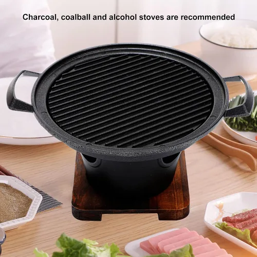 Miniatura 5 de Parrilla de carbón, parrilla de carbón portátil Hibachi japonesa con base de madera, 8.46 x 6.89 x 5.31 pulgadas, parrilla portátil sin humo