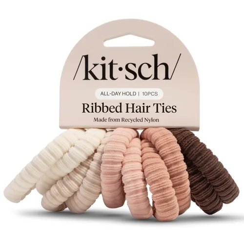 Miniatura 16 de Kitsch Lazos de nailon para el cabello sin daños, bandas elásticas para el cabello para una sujeción fuerte durante todo el día, soportes para cola