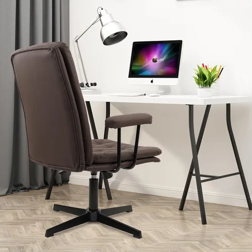 Miniatura 6 de CLATINA Silla de oficina sin ruedas, sillas de escritorio cruzadas de cuero con brazos, moderna silla de computadora con patas cruzadas, altura