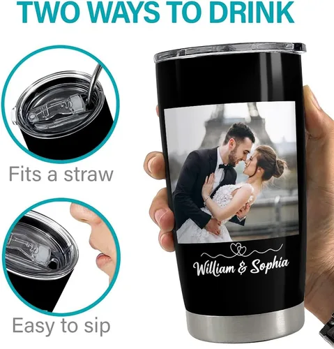 Miniatura 5 de SANDJEST - Vaso personalizado con foto para pareja con mensaje, vasos de 20 y 30 onzas, de acero inoxidable, aislado, para viajes, regalo de Foto 1