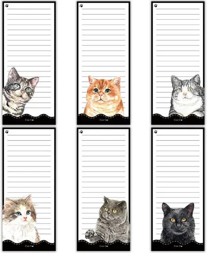 Zonon Paquete de 6 blocs de notas magnéticos para gatos para refrigerador, lista de tareas pendientes, recordatorios para refrigerador, comestibles,