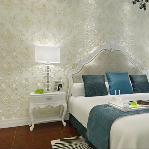 Q QIHANG Papel tapiz 3D de damasco europeo sin pegar, cálido para sala de bodas, dormitorio, sala de estar, fondo de TV, 1.73 pies de ancho x 32.8