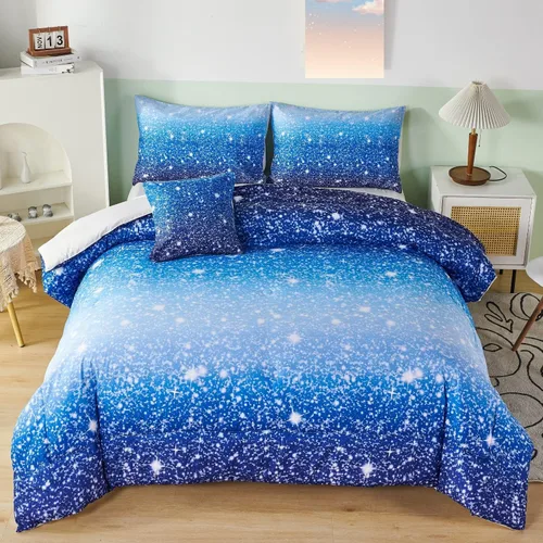 Miniatura 10 de RYNGHIPY Juego de ropa de cama tamaño matrimonial de sirena para niñas, colorido arco iris, juego de edredón con sábanas suaves y ligeras, 6 piezas