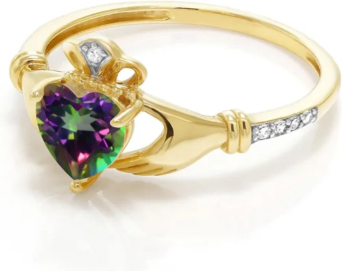 Miniatura 12 de Gem Stone King Anillo de compromiso claddagh celta irlandés de oro amarillo de 10 quilates con piedra preciosa en forma de corazón de 0.236 in