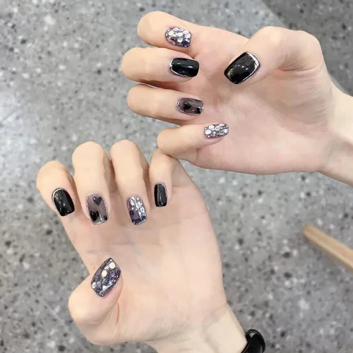 Miniatura 41 de LIGHT RAIN - Uñas a presión medianas con diseño de galaxia Andromeda, de lujo, reutilizables, de siete capas, con acabado UV, uñas postizas hechas a